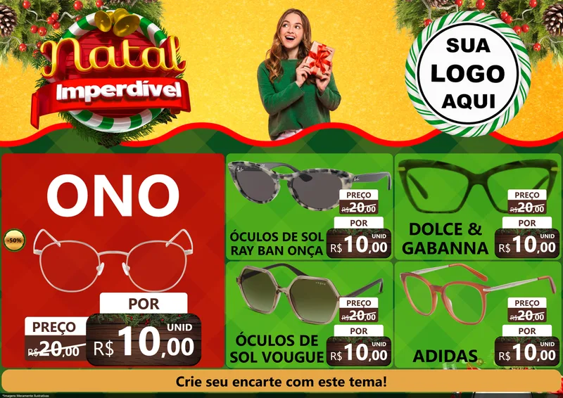 Modelo de Encarte para Encarte A4 Horizontal com o tema Natal Imperdível para Óticas