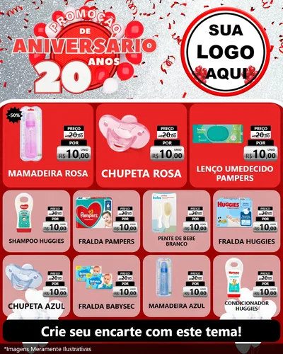 Modelo de Rede Social para Feed Instagram com o tema Promoção de Aniversário - 20 Anos para Bebês