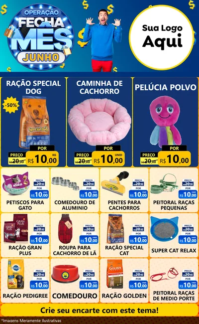 Modelo de Encarte para Encarte Grande com o tema Operação Fecha Mês, Junho para Pet Shop