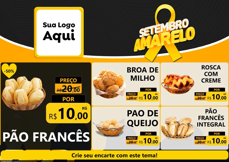 Modelo de Encarte para Encarte A4 Horizontal com o tema Setembro Amarelo para Padaria