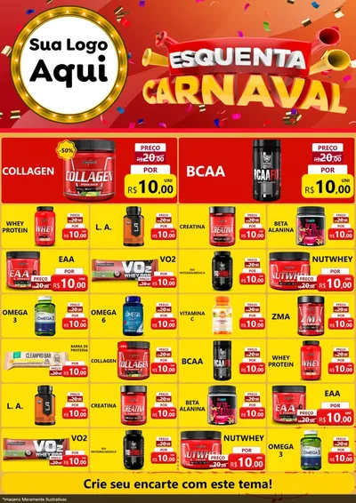 Modelo de Encarte para Encarte A4 Vertical com o tema Esquenta Carnaval para Suplementos alimentares