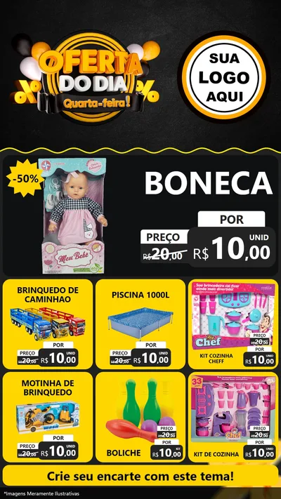 Modelo de Rede Social para Stories com o tema Oferta do Dia - Quarta Feira! para Brinquedos