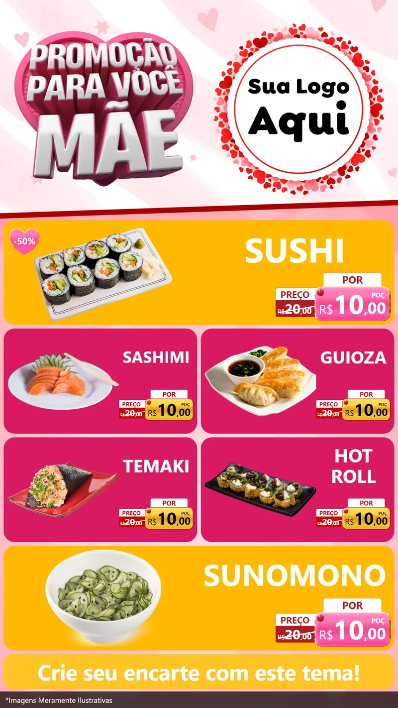 Modelo de TV para TV Vertical com o tema Promoção Para Você Mãe para Comida japonesa