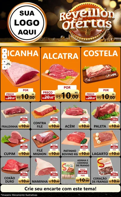 Modelo de Encarte para Encarte Grande com o tema Réveillon de Ofertas para Açougue