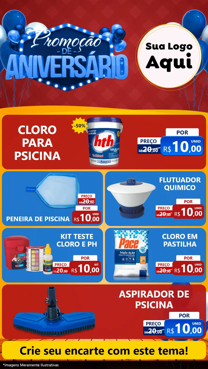 Modelo de TV para TV Vertical com o tema Promoção de Aniversário para Produtos para Piscina