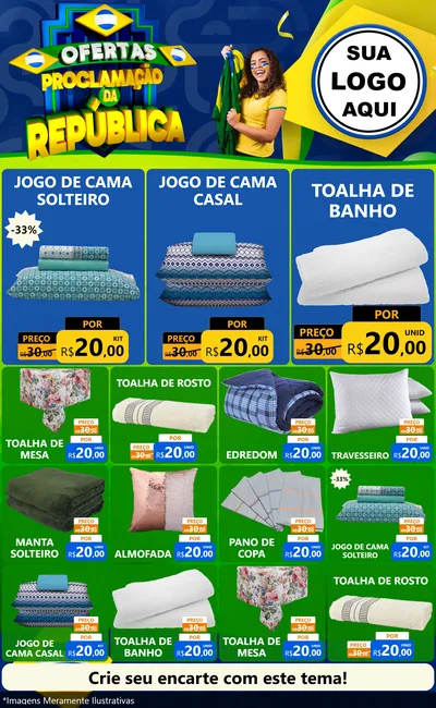 Modelo de Encarte para Encarte Grande com o tema Ofertas Proclamação da República para Cama, Mesa e Banho