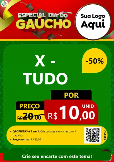 Modelo de Cartaz para Cartaz A4 Vertical com o tema Especial Dia do Gaúcho para Hamburgueria
