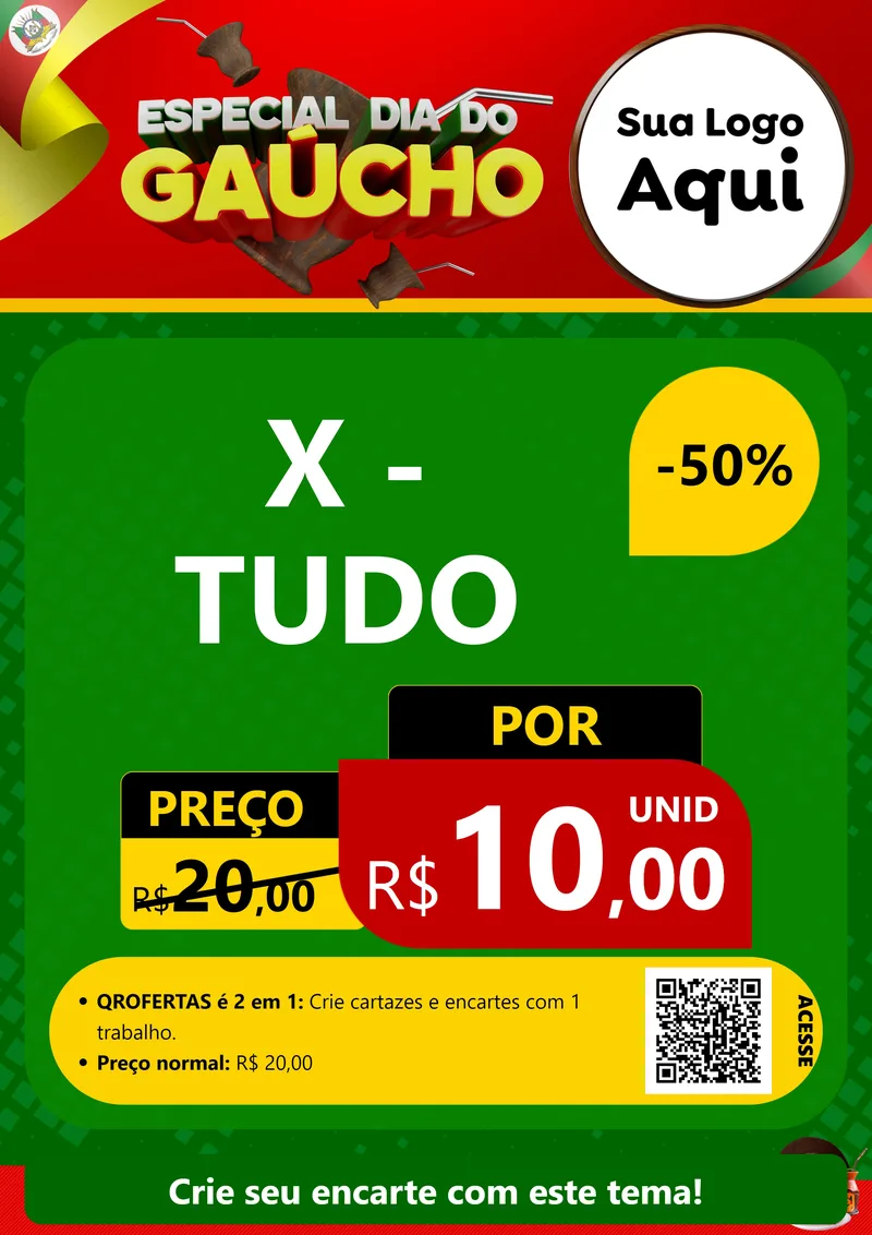 Modelo de Cartaz para Cartaz A4 Vertical com o tema Especial Dia do Gaúcho para Hamburgueria