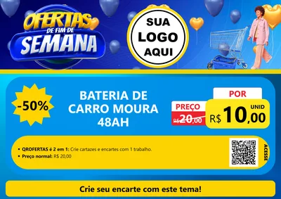 Modelo de Cartaz para Cartaz A4 Horizontal com o tema Ofertas de Fim de Semana para Baterias Elétricas