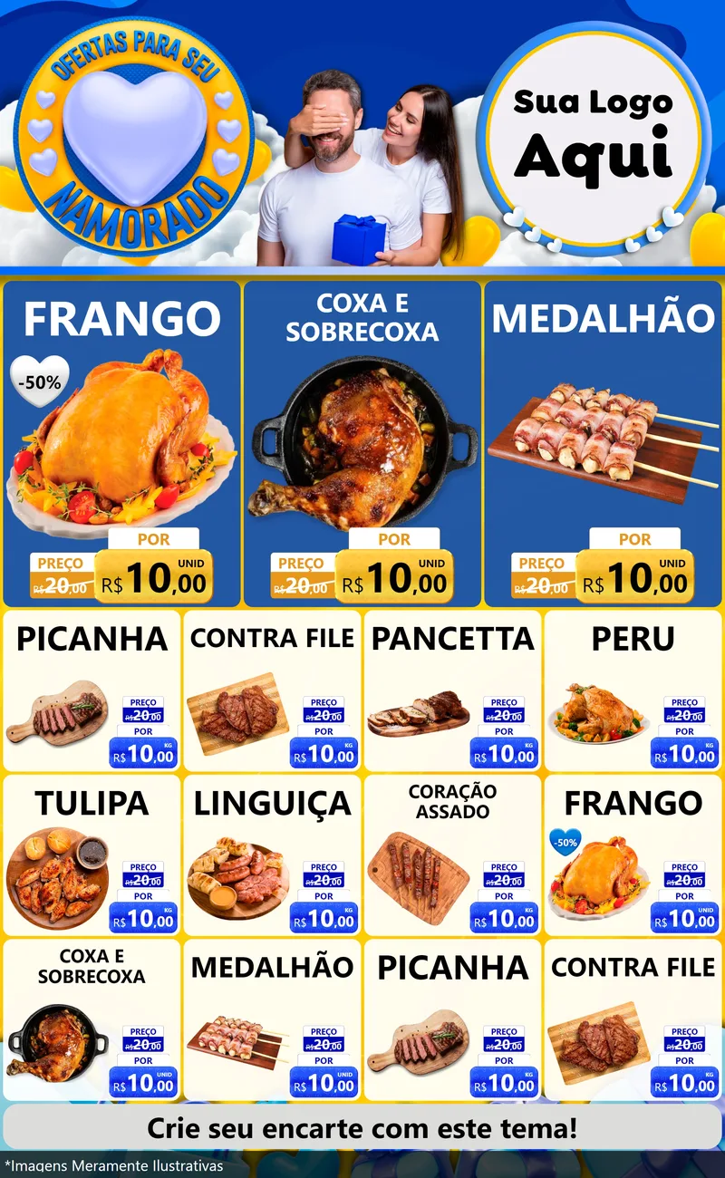 Modelo de Encarte para Encarte Grande com o tema Ofertas Para Seu Namorado para Assados