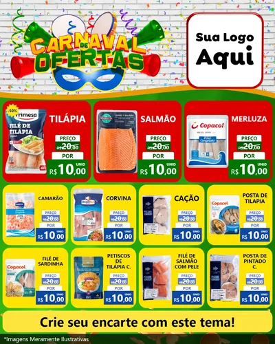 Modelo de Rede Social para Feed Instagram com o tema Carnaval de Ofertas para Peixaria