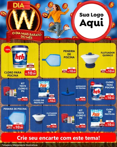 Modelo de Rede Social para Feed Instagram com o tema Dia W - O Dia Mais Barato Do Mês para Produtos para Piscina