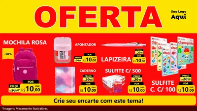 Modelo de TV para TV Horizontal com o tema OFERTA - Vermelho Cartaz para Papelaria