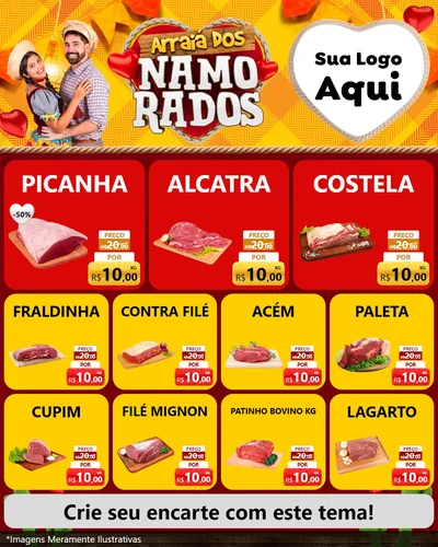 Modelo de Rede Social para Feed Instagram com o tema Arraiá dos Namorados para Açougue