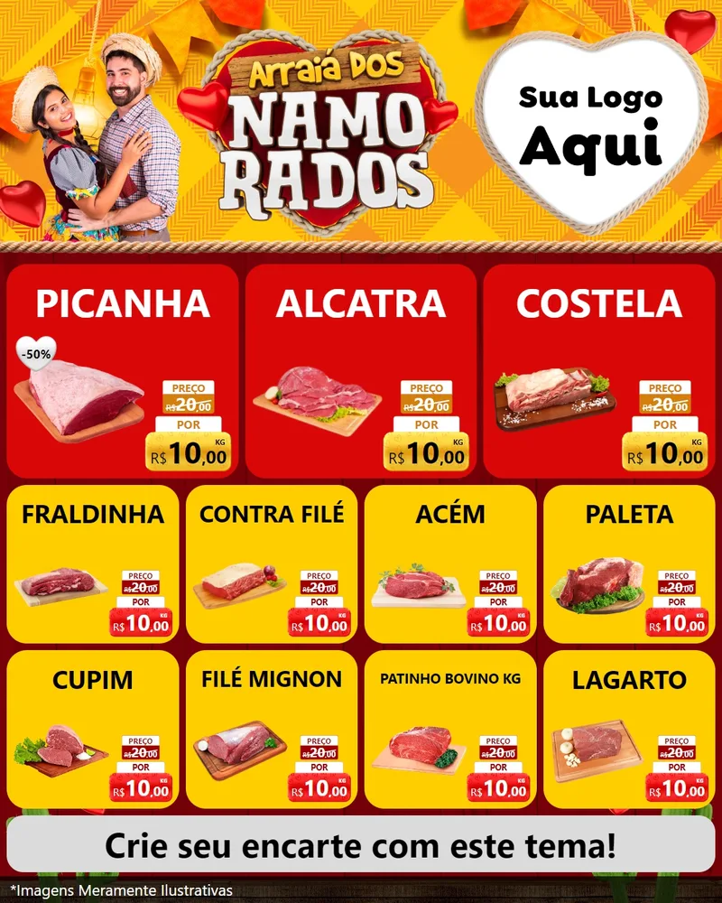 Modelo de Rede Social para Feed Instagram com o tema Arraiá dos Namorados para Açougue
