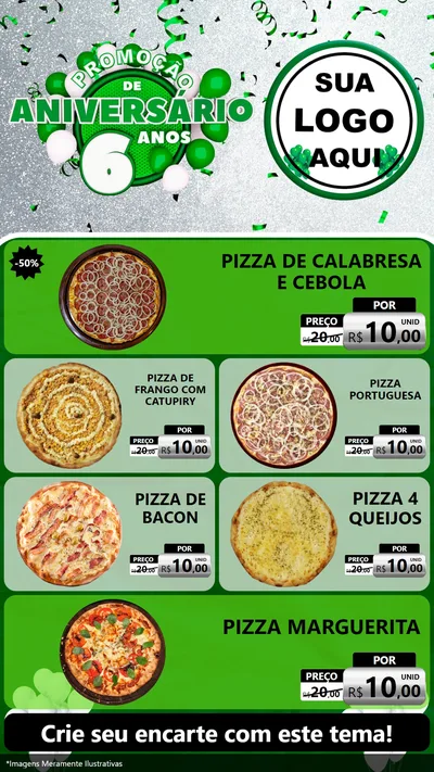 Modelo de TV para TV Vertical com o tema Promoção de Aniversário - 6 Anos para Pizzaria