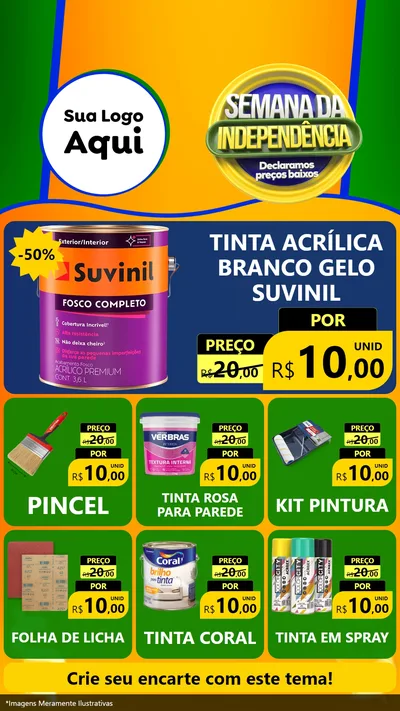 Modelo de Rede Social para Stories com o tema Semana da Independência Declaramos Preços Baixos para Tintas e Ferramentas