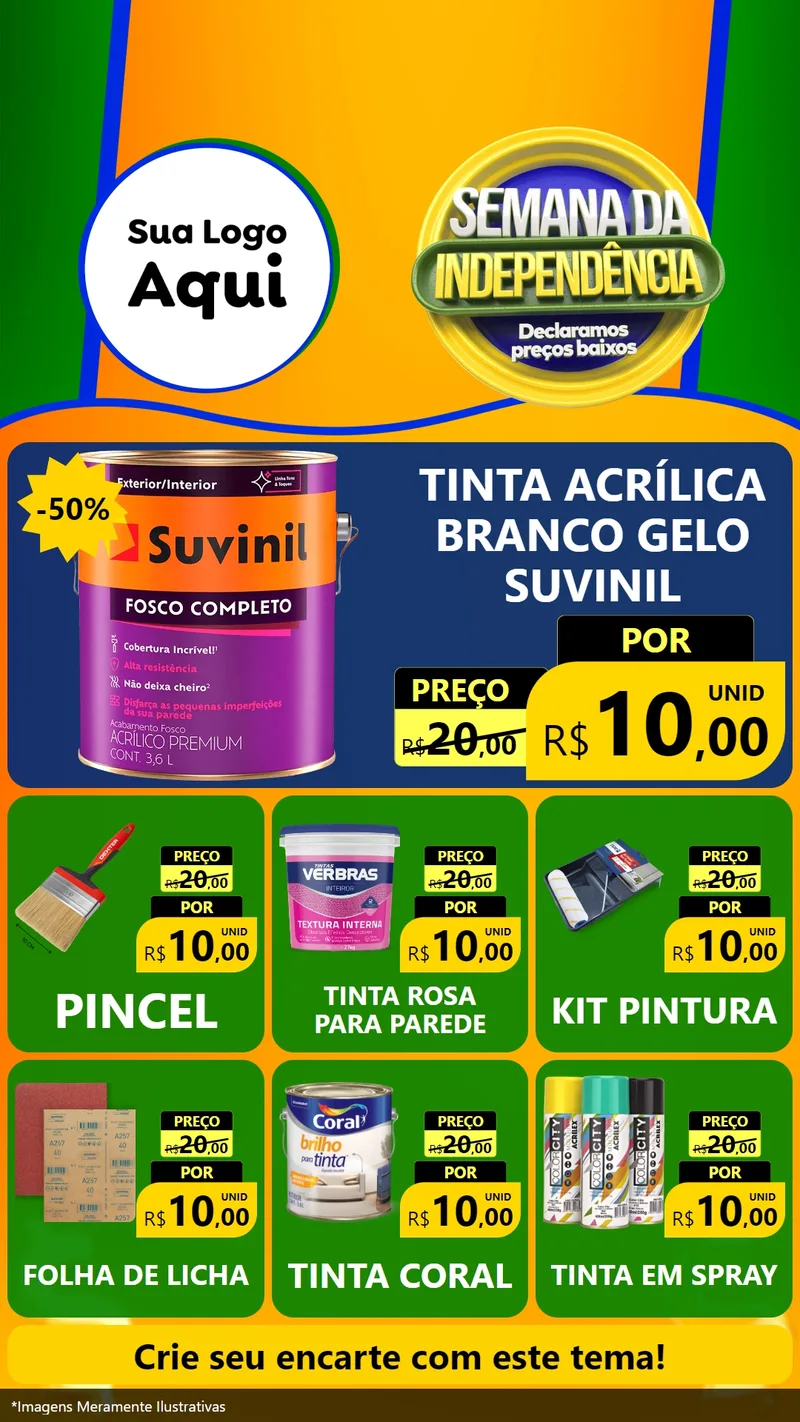 Modelo de Rede Social para Stories com o tema Semana da Independência Declaramos Preços Baixos para Tintas e Ferramentas