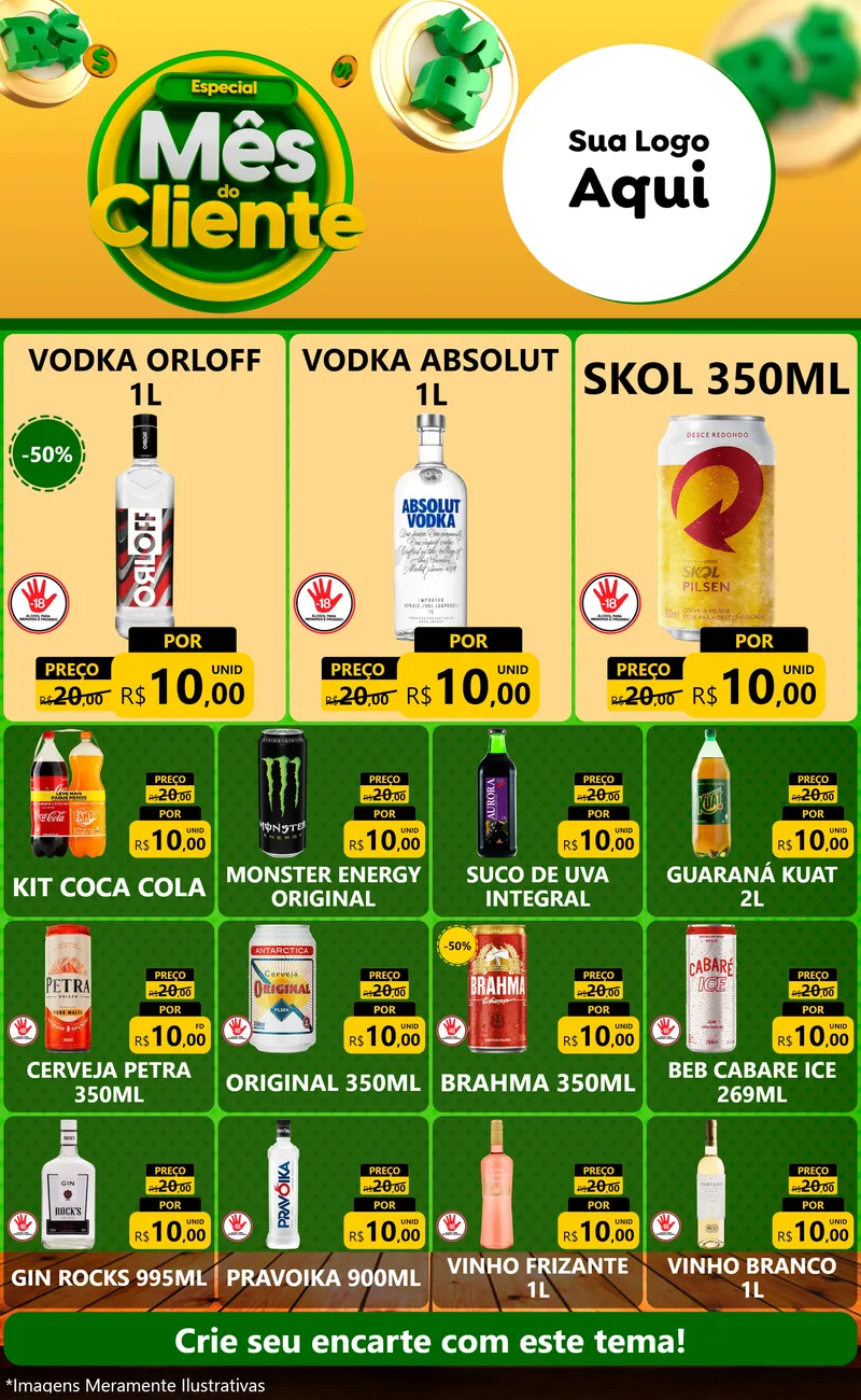 Modelo de Encarte para Encarte Grande com o tema Especial Mês do Cliente para Distribuidora de bebidas