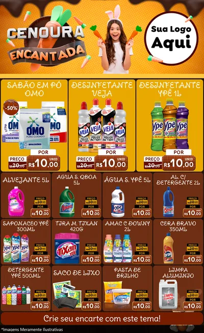 Modelo de Encarte para Encarte Grande com o tema Cenoura Encantada - Páscoa para Produtos de Limpeza