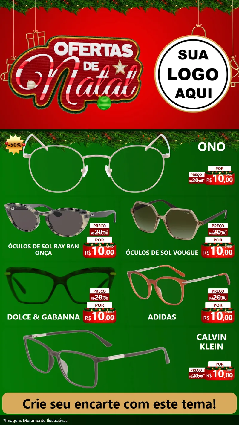 Modelo de TV para TV Vertical com o tema Ofertas de Natal para Óticas