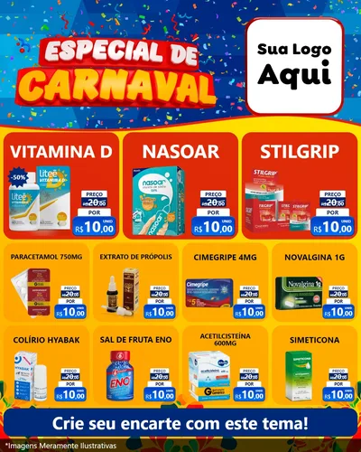 Modelo de Rede Social para Feed Instagram com o tema Especial de Carnaval para Farmácia