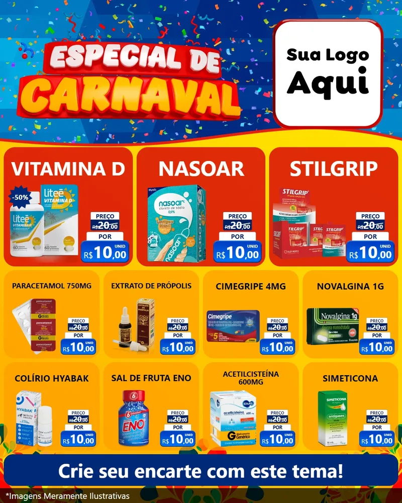Modelo de Rede Social para Feed Instagram com o tema Especial de Carnaval para Farmácia