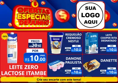 Modelo de Encarte para Encarte A4 Horizontal com o tema Ofertas Especiais de Junho para Frios e Laticínios