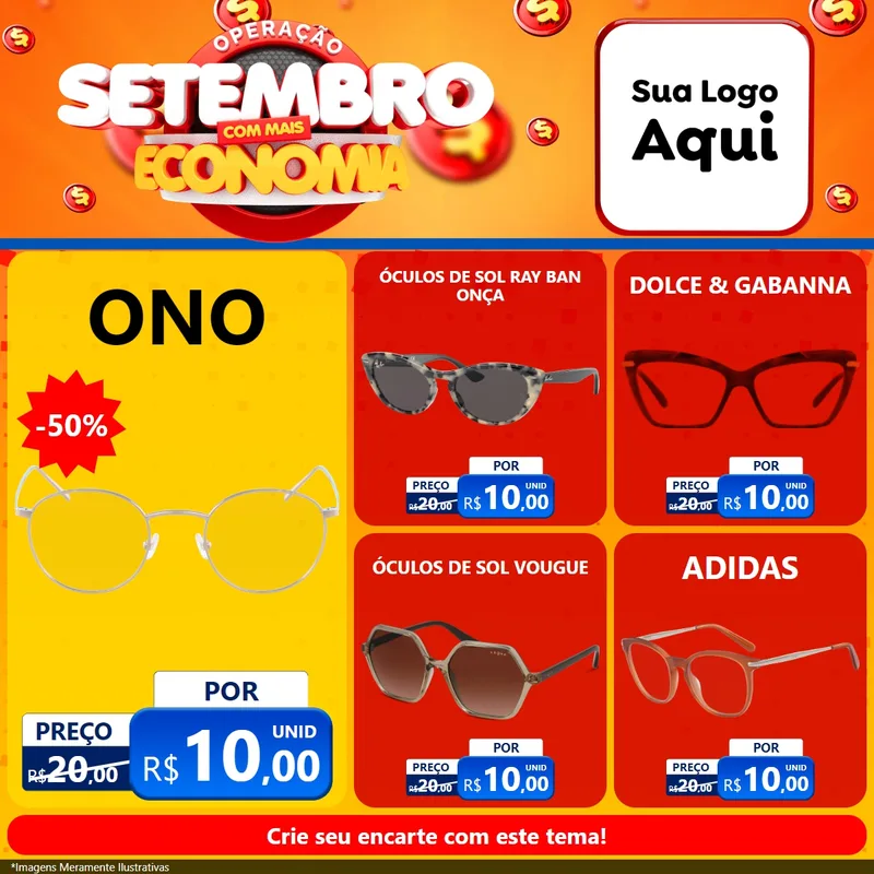Modelo de Rede Social para Feed Facebook com o tema Operação Setembro Com Muita Economia para Óticas