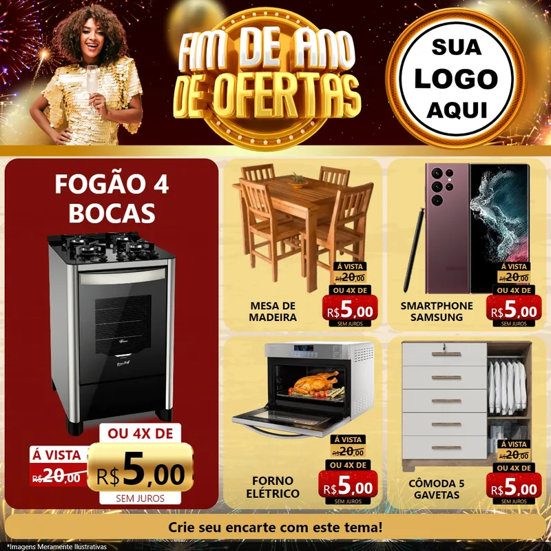 Modelo de Rede Social para Feed Facebook com o tema Fim de Ano de Ofertas para Móveis e Eletro
