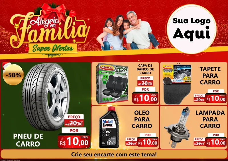 Modelo de Encarte para Encarte A4 Horizontal com o tema Alegria em Família Super Ofertas - Natal para Auto peças