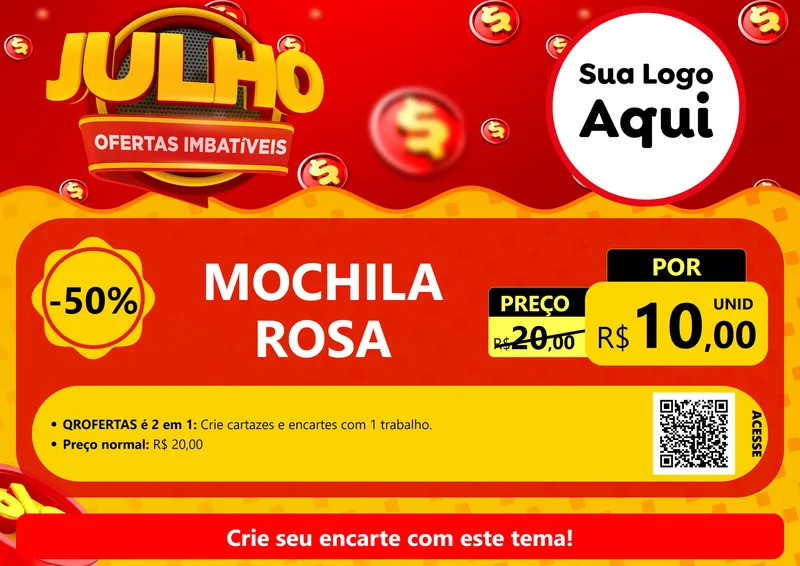 Modelo de Cartaz para Cartaz A4 Horizontal com o tema Julho Ofertas Imbatíveis para Papelaria