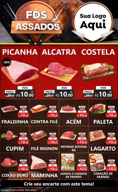 Modelo de Encarte para Encarte Grande com o tema Fim de Semana dos Assados para Açougue