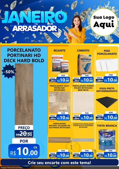 Modelo de Encarte para Encarte A4 Vertical com o tema Janeiro Arrasador para Pisos e revestimentos