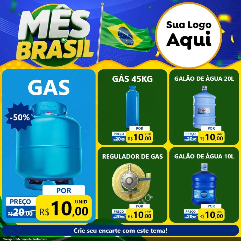 Modelo de Rede Social para Feed Facebook com o tema Mês do Brasil para Água e gás