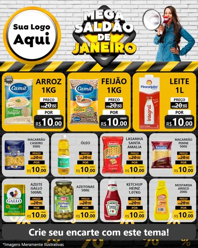 Modelo de Rede Social para Feed Instagram com o tema Mega Saldão de Janeiro para Supermercado