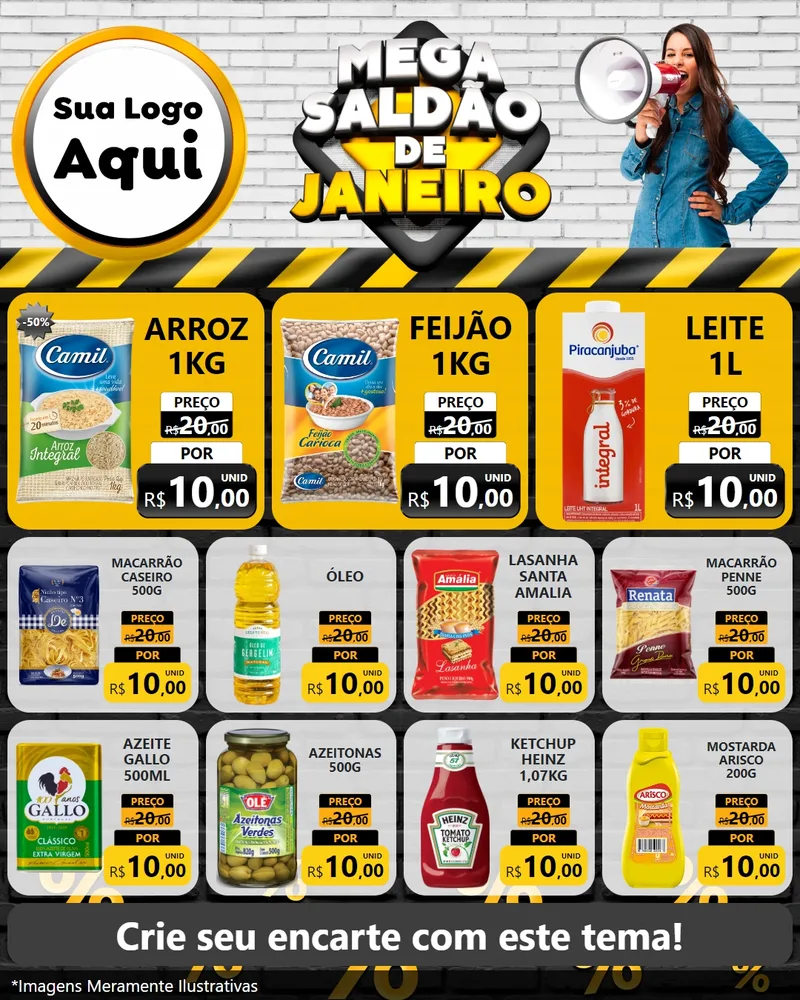 Modelo de Rede Social para Feed Instagram com o tema Mega Saldão de Janeiro para Supermercado