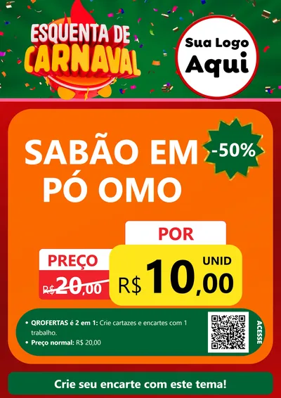 Modelo de Cartaz para Cartaz A4 Vertical com o tema Esquenta de Carnaval para Produtos de Limpeza