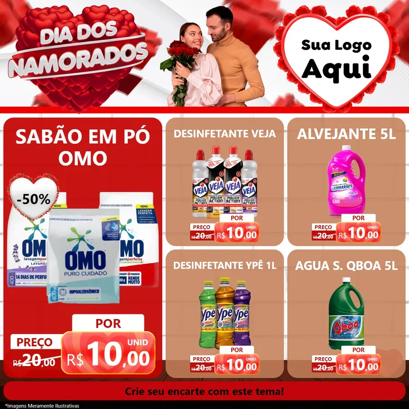 Modelo de Rede Social para Feed Facebook com o tema Dia dos Namorados para Produtos de Limpeza