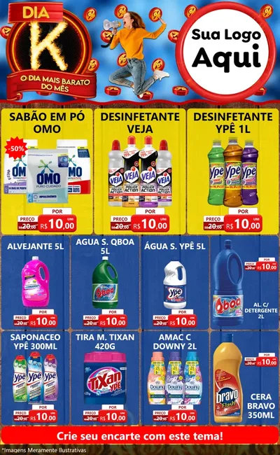 Modelo de Encarte para Encarte Grande com o tema Dia K - O Dia Mais Barato Do Mês para Produtos de Limpeza