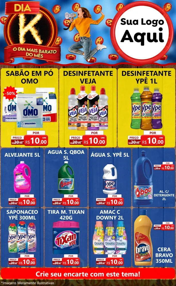 Modelo de Encarte para Encarte Grande com o tema Dia K - O Dia Mais Barato Do Mês para Produtos de Limpeza