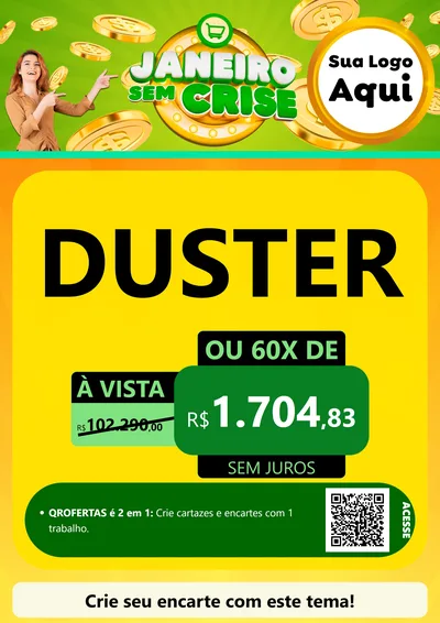 Modelo de Cartaz para Cartaz A4 Vertical com o tema Janeiro Sem Crise para Concessionaria de Carros