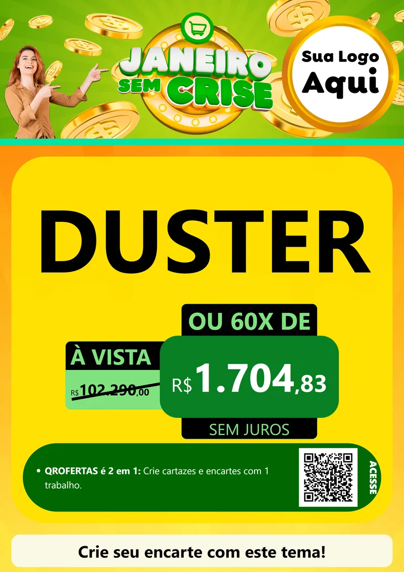 Modelo de Cartaz para Cartaz A4 Vertical com o tema Janeiro Sem Crise para Concessionaria de Carros