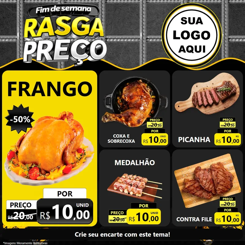 Modelo de Rede Social para Feed Facebook com o tema Fim de Semana Rasga Preço para Assados