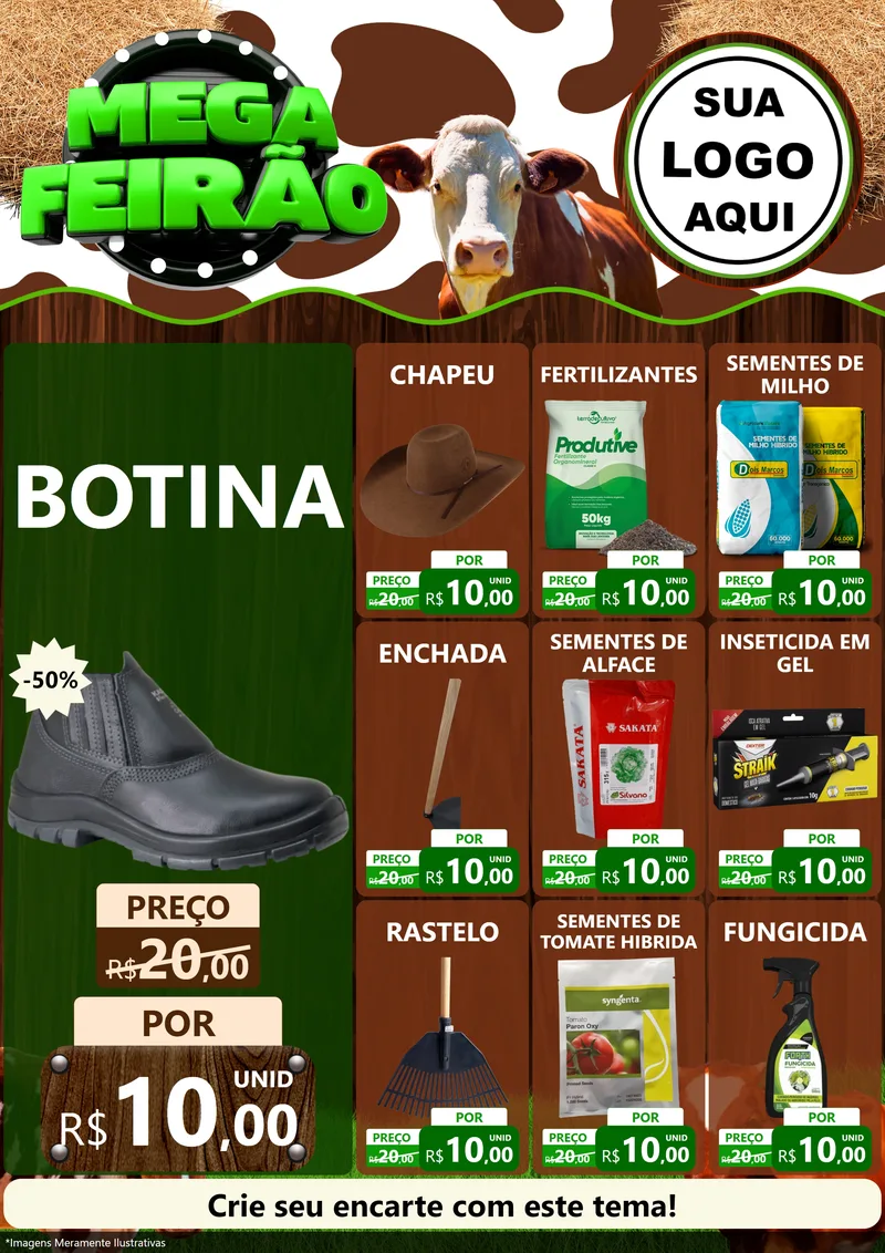 Modelo de Encarte para Encarte A4 Vertical com o tema Mega Feirão - Agro para Agropecuária