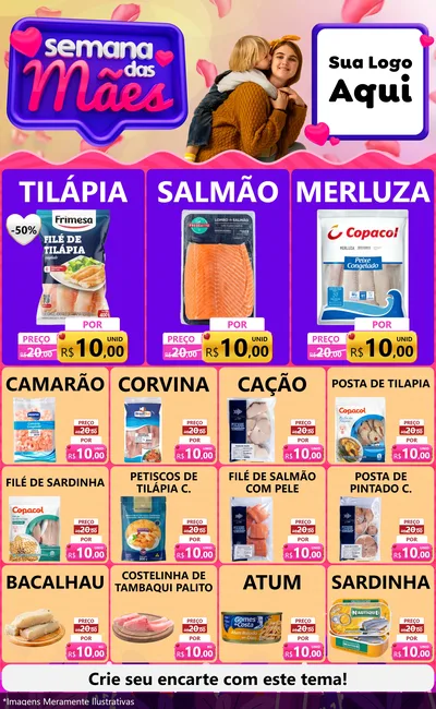 Modelo de Encarte para Encarte Grande com o tema Semana das Mães para Peixaria