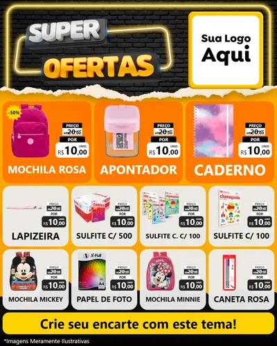 Modelo de Rede Social para Feed Instagram com o tema Super Ofertas para Papelaria