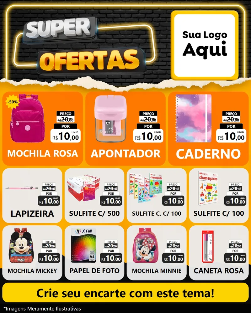 Modelo de Rede Social para Feed Instagram com o tema Super Ofertas para Papelaria