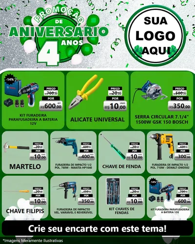 Modelo de Rede Social para Feed Instagram com o tema Promoção de Aniversário - 4 Anos para Maquinas e Ferramentas
