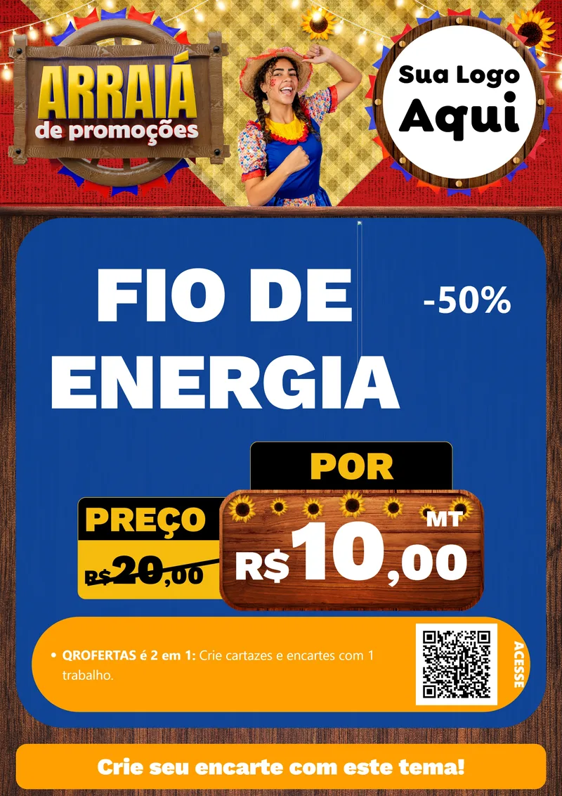 Modelo de Cartaz para Cartaz A4 Vertical com o tema Arraiá de Promoções para Materiais Elétricos